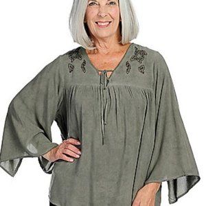 Indigo Thread Co. Embroidered Tie-Neck Top in S